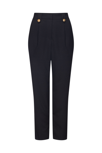 Eleganckie, czarne spodnie z ozdobnymi guzikami