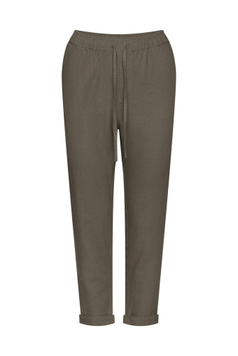 Lniane spodnie z troczkiem