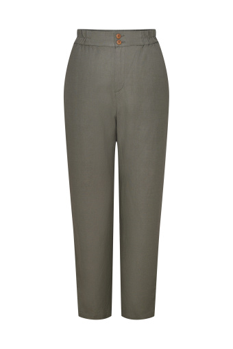 Luźne, oliwkowe spodnie z domieszką lnu