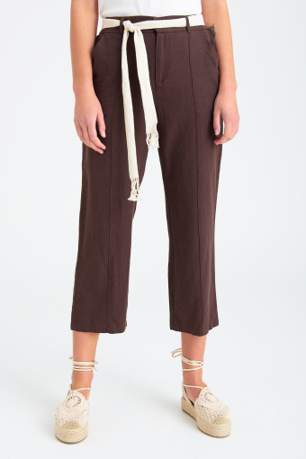 Lniane spodnie 7/8, brązowe