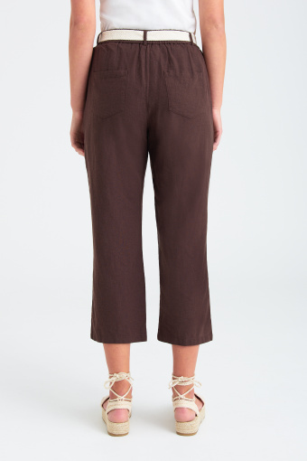 Lniane spodnie 7/8, brązowe