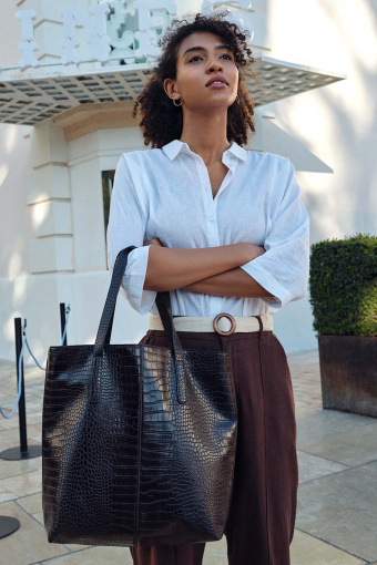 Lniane spodnie 7/8, brązowe