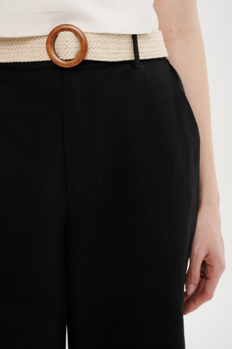 Lniane czarne kuloty z paskiem