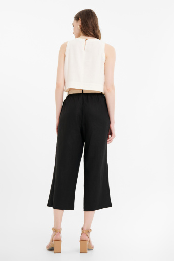 Lniane czarne kuloty z paskiem