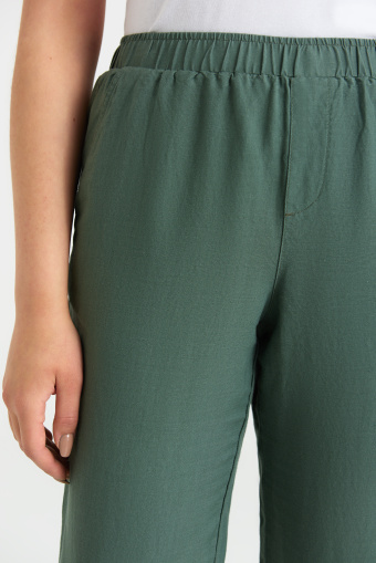 Lniane spodnie z gumką w pasie, kolor khaki