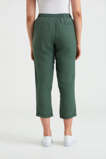Lniane spodnie z gumką w pasie, kolor khaki