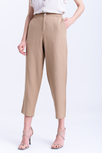 Beżowe spodnie z lnu i wiskozy