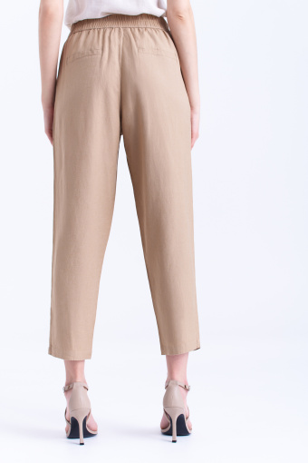 Beżowe spodnie z lnu i wiskozy