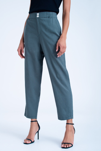 Luźne, lniane spodnie, ciemna zieleń Luźne, lniane spodnie, ciemna zieleń