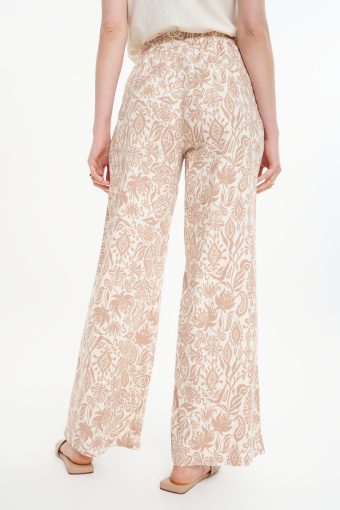 Spodnie wide leg z printem kremowe