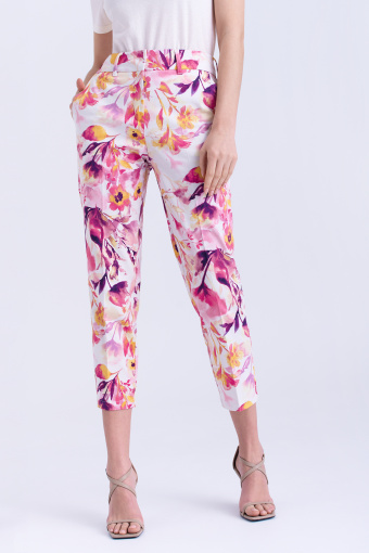 Spodnie z printem w wielobarwne kwiaty