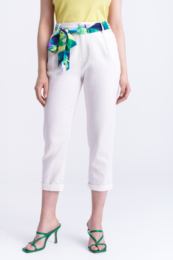 Lniane, białe spodnie 7/8