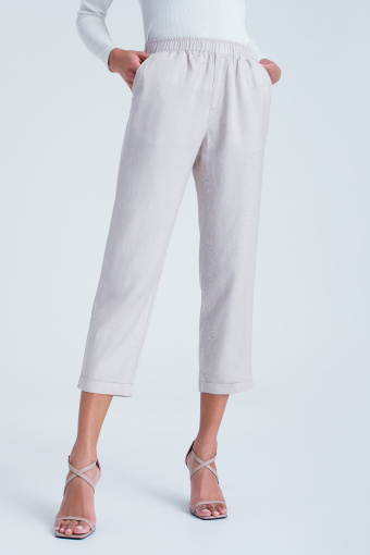 Lniane spodnie o długości do połowy łydki, kremowe Lniane spodnie o długości do połowy łydki, kremowe