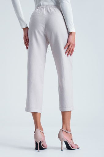 Lniane spodnie o długości do połowy łydki, kremowe Lniane spodnie o długości do połowy łydki, kremowe