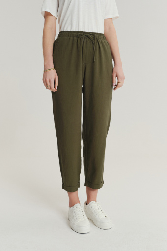 Lniano-wiskozowe spodnie w kolorze khaki