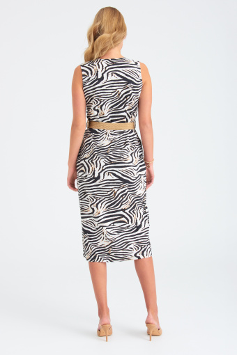 Dopasowana sukienka w zwierzęcy print, czarno-biała