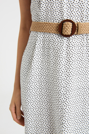 Lniana sukienka bez rękawów, nadruk w kropki
