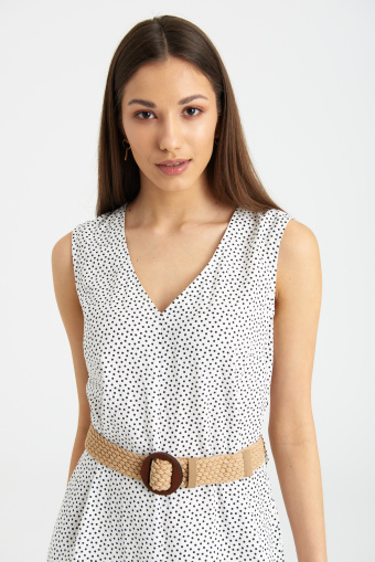 Lniana sukienka bez rękawów, nadruk w kropki