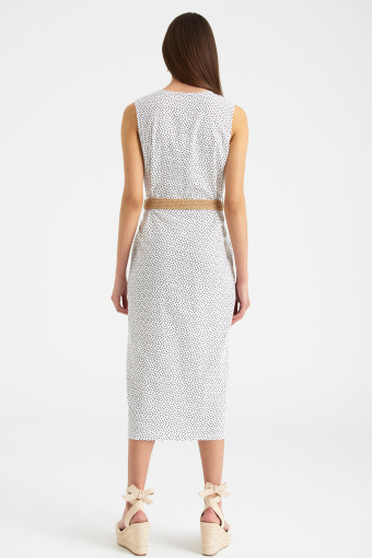 Lniana sukienka bez rękawów, nadruk w kropki
