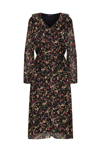 Elegancka sukienka z dekoltem V, nadruk w kwiaty