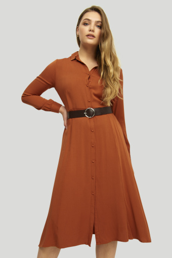 Wiskozowa szmizjerka w kolorze ochry, pasek w zestawie