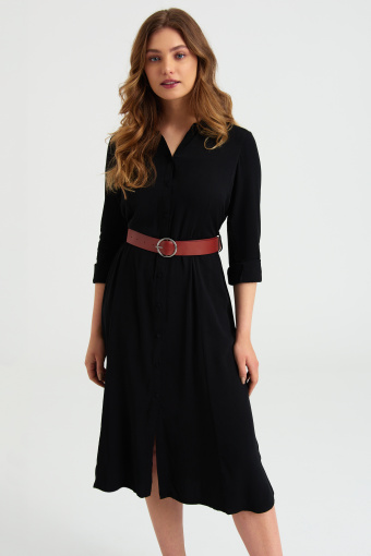 Czarna szmizjerka z wiskozy, midi