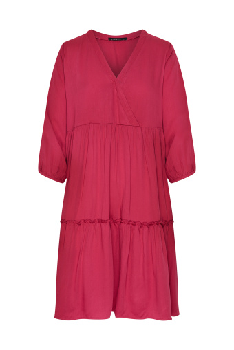 Trapezowa sukienka z falbanami, róż