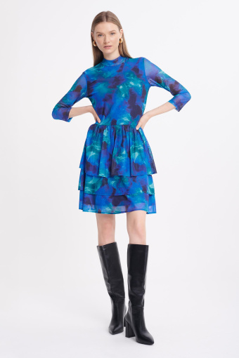 Niebiesko-zielona sukienka z półgolfem