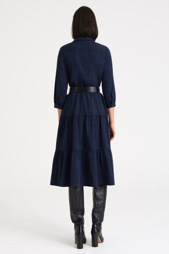 Granatowa sukienka midi z paskiem w talii Granatowa sukienka midi z paskiem w talii
