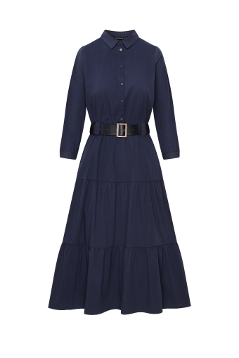 Granatowa sukienka midi z paskiem w talii Granatowa sukienka midi z paskiem w talii