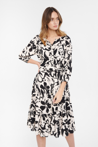 Sukienka midi z nadrukiem w kwiaty