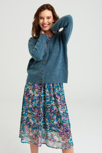 Zwiewna sukienka midi z kolorowym nadrukiem