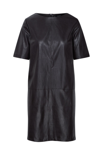 Luźna sukienka z ekologicznej skóry, brązowa