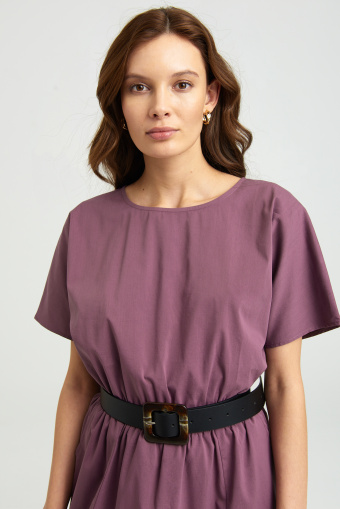 Bawełniana sukienka z szeroką gumką w pasie, brudny róż