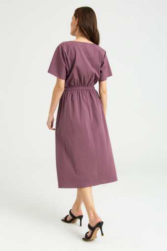 Bawełniana sukienka z szeroką gumką w pasie, brudny róż