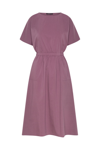 Bawełniana sukienka z szeroką gumką w pasie, brudny róż