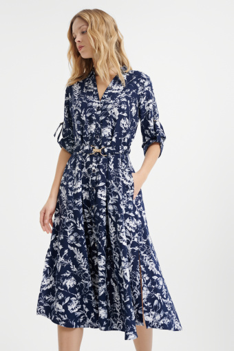 Sukienka midi z dodatkiem wiskozy nadruk w kwiaty