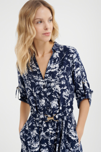 Sukienka midi z dodatkiem wiskozy nadruk w kwiaty