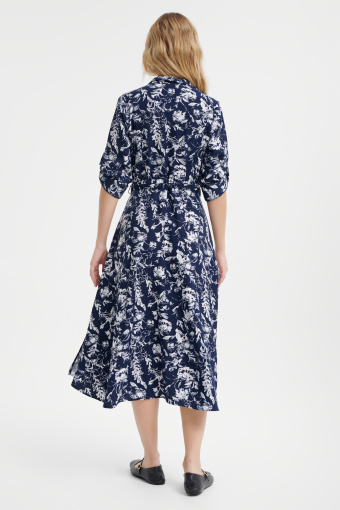 Sukienka midi z dodatkiem wiskozy nadruk w kwiaty