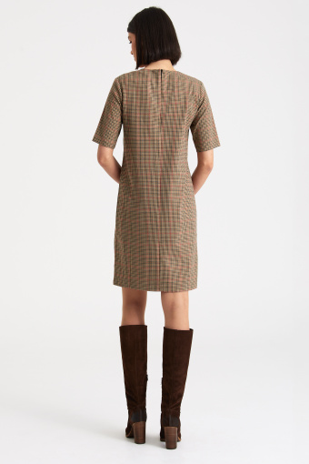 Prosta sukienka w kratkę, beżowa Prosta sukienka w kratkę, beżowa