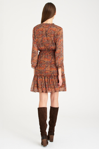 Krótka sukienka z falbanami, nadruk paisley