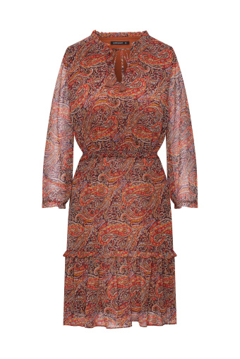 Krótka sukienka z falbanami, nadruk paisley