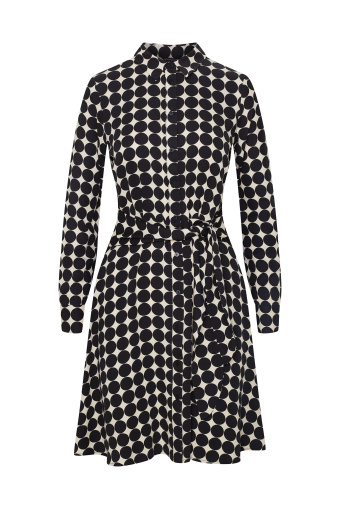 Czarna szmizjerka z wiązanym paskiem, nadruk w kropki