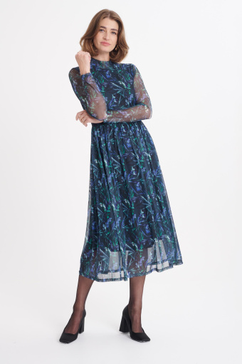 Sukienka z tkaniny typu mesh, kwiatowy nadruk