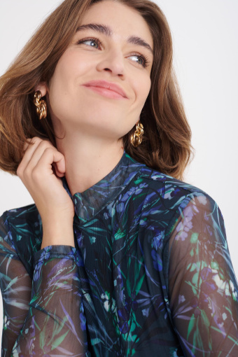 Sukienka z tkaniny typu mesh, kwiatowy nadruk