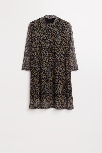 Sukienka mini z półgolfem, nadruk w cętki