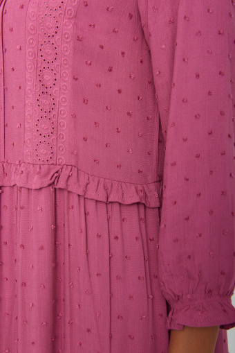 Wiskozowa sukienka z ozdobnymi wstawkami, ciemny róż