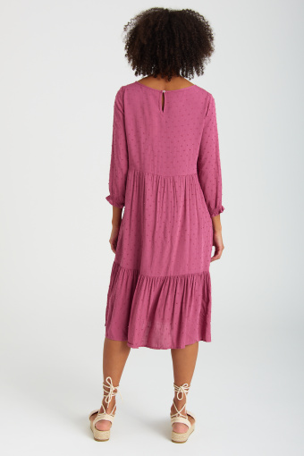 Wiskozowa sukienka z ozdobnymi wstawkami, ciemny róż