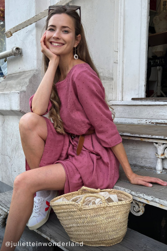 Wiskozowa sukienka z ozdobnymi wstawkami, ciemny róż