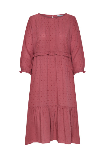 Wiskozowa sukienka z ozdobnymi wstawkami, ciemny róż